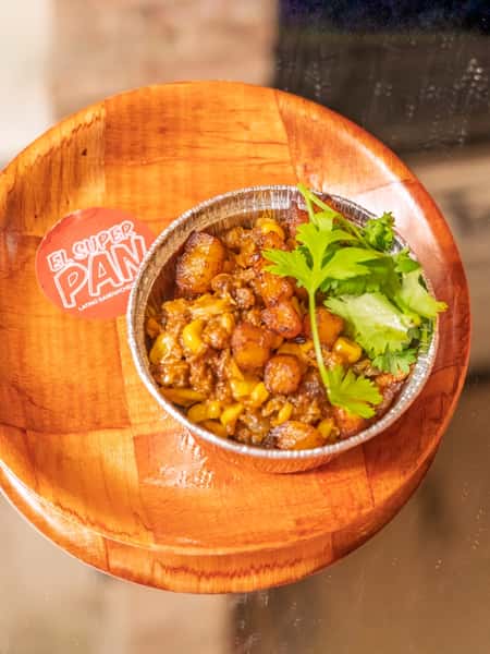 Olive Oil Steamed Egg with Beef & Corn Picadillo