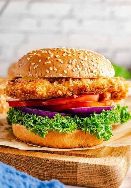 A tenderloin chicken breast battered deep-fried served on a Kaiser roll with your choice of toppings