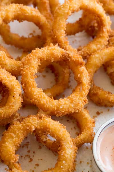 Buried onion rings, deep fried