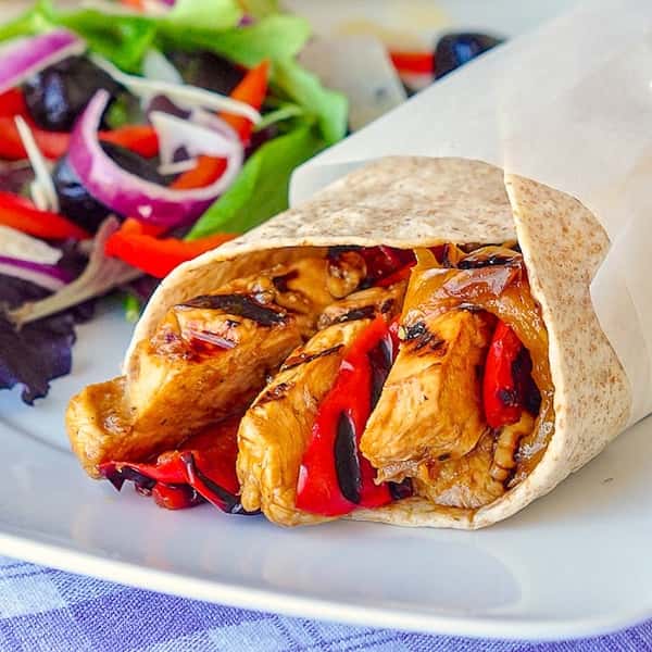 Grilled teriyaki chicken, mozzarella cheese, bell peppers, and balsamic vinaigrette