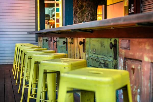 green industrial bar stools
