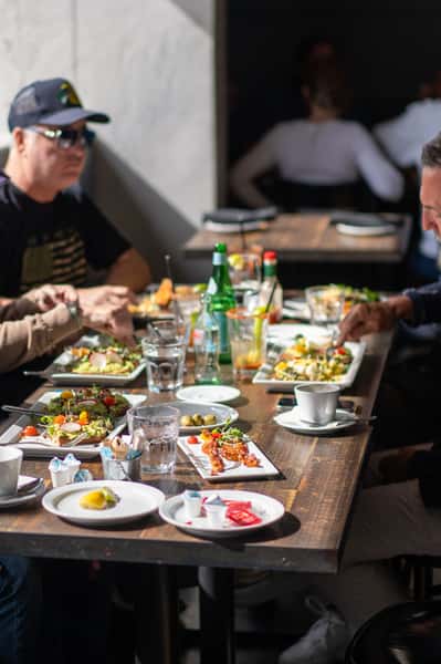 Food spread and customers dining