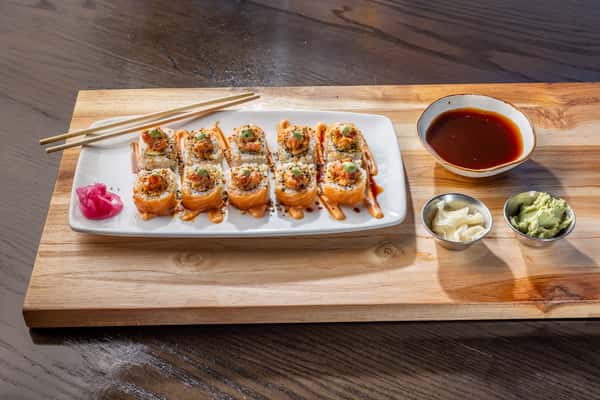 Socrates sushi roll wrapped in salmon