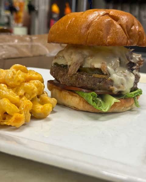 New at Double S Smokehouse: Cuban Burger (SATURDAYS ONLY) is bringing big flavor with Roasted Pork, Pickles, and Swiss Cheese stacked into every bite 🤩🔥 Stop by Saturday and see what the buzz is about. #DoubleSSmokehouse #CubanBurger #SaturdayEats