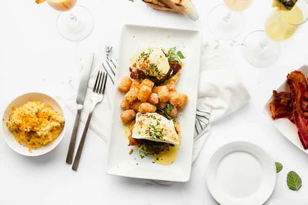 Potatoes and seafood with bacon