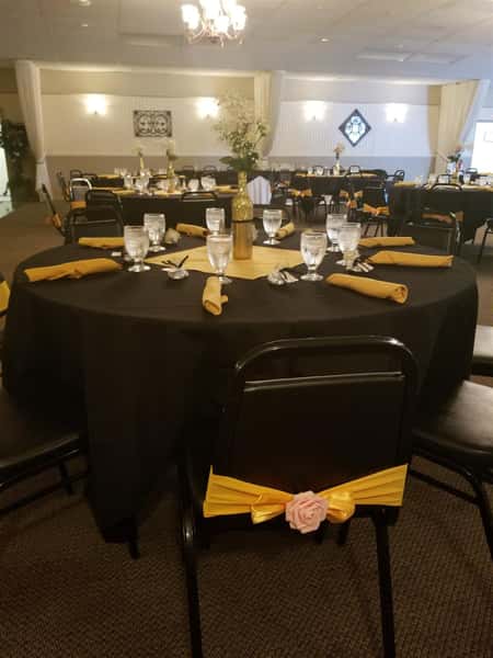 banquet hall set up for an event