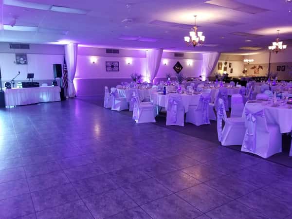banquet hall set up for an event