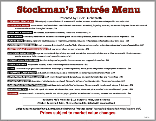 Stockmans Entrees 7-9-26