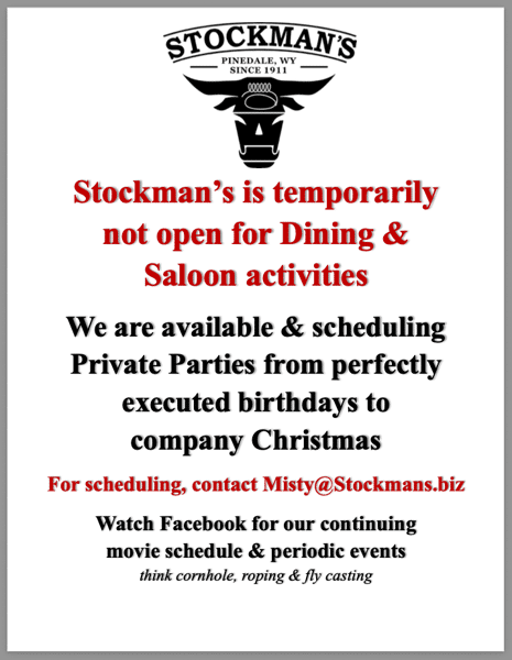 STOCKMANS CLOSED AS OF 8-14-26