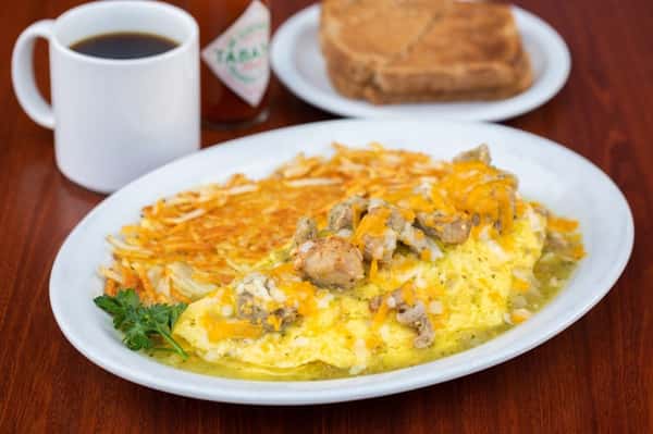 Homemade Pork Chile Verde Omelette