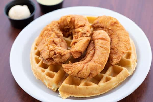 Hand Breaded Chicken Strips & Waffle All Day Menu Corky's Kitchen