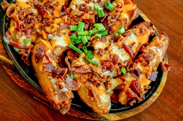 Loaded Potato Skins All Day Menu Corky's Kitchen and Bakery