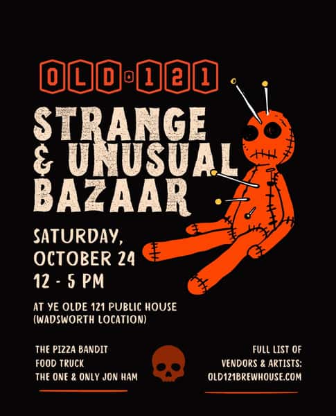 Lakewood’s favorite spooky market is back on October 24 at Ye Olde 121 Public House. We’ll have vendors and artists selling weird, spooky, and bizarre creations along with pizza from @thepizzabanditcolorado and live music from @theoneandonlyjonham!

Interested in being a vendor at this year’s Bazaar? Send us a DM! We still have some spots available.