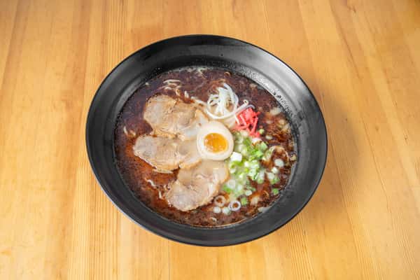 A bowl of black garlic tonkotsu