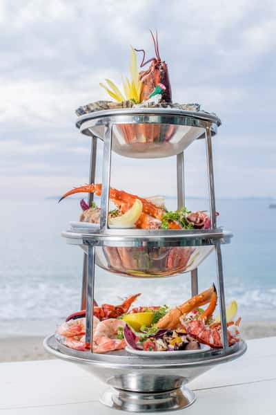 seafood tower at the beach