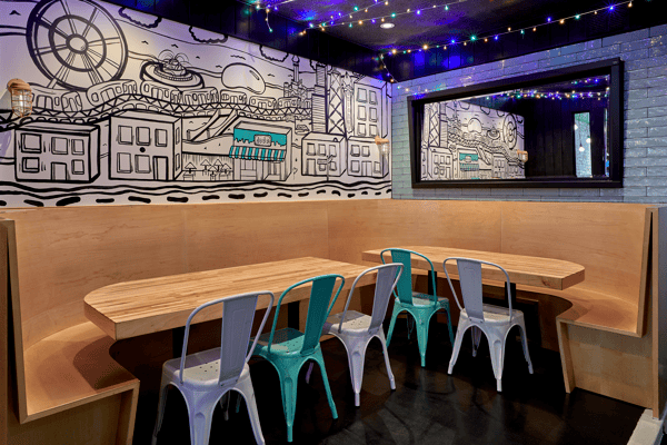 JoJo's Party Booth is located on the main floor and can seat a large group of up to 8-12 people