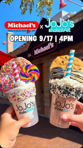 Highland Park, meet JoJo’s 💛
JoJo’s shakeBAR is joining @eatmichaels with a menu made for the North Shore.
Biggie Shakes. Basic Shakes. ShakeBARs. Monster Cookies. Candy Jars. And one shake you won’t find at any other JoJo’s!
September 17 - September 30
📍 1879 2nd Street, Highland Park