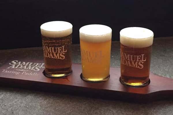 Beer flight with 3 sam adams beers