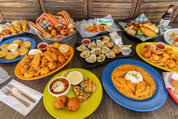 Various seafood dishes on a table