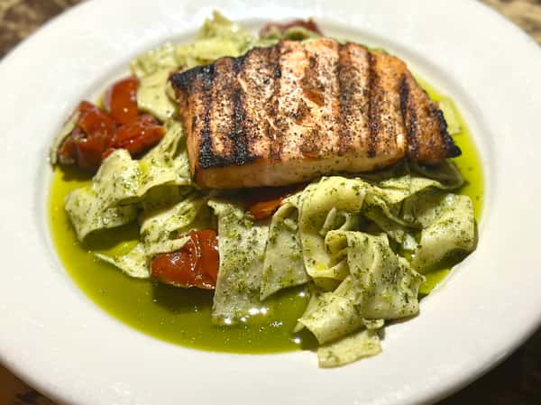 Grilled Salmon with Pesto Pappardelle
