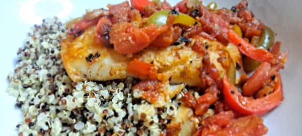 Skillet Tomato Braised Cod with Bell Peppers