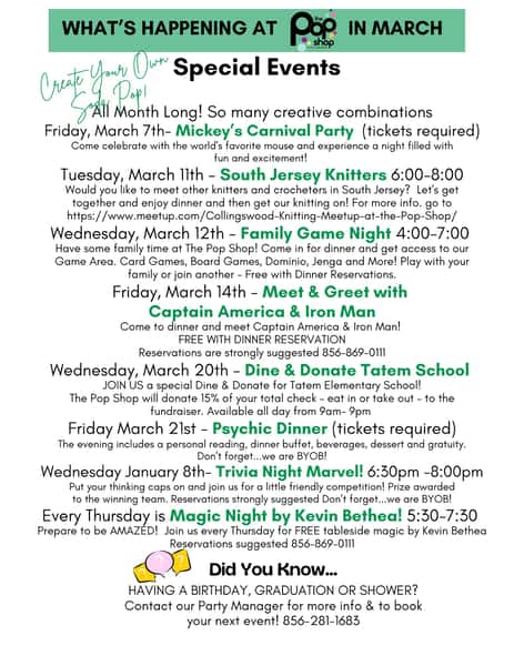 March Happening at The Pop Shop!