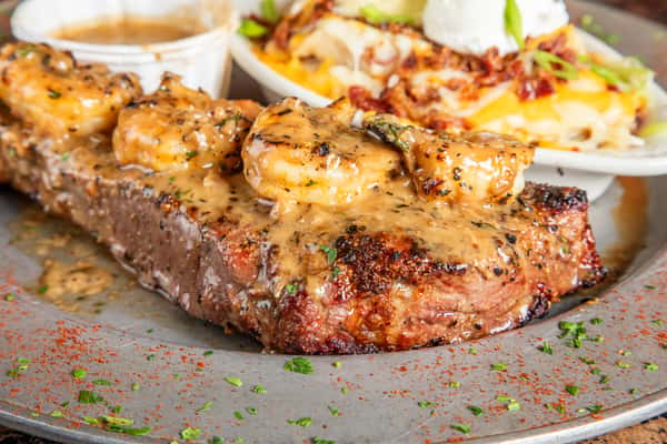 Peppered NY Steak and Shrimp