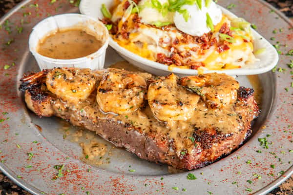 Peppered NY Steak and Shrimp