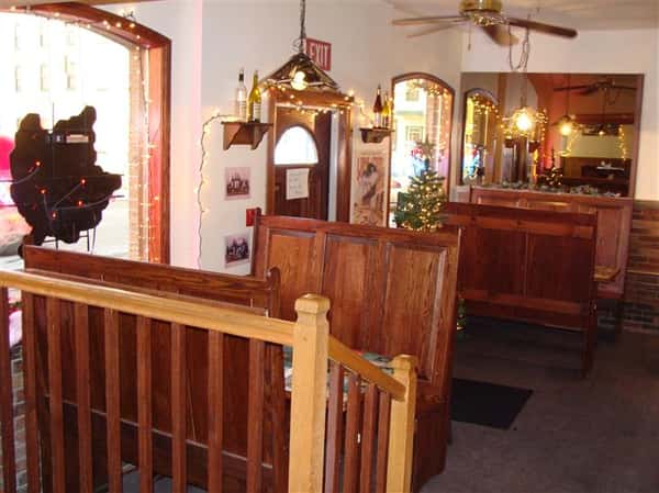 Dining area with exit in the background