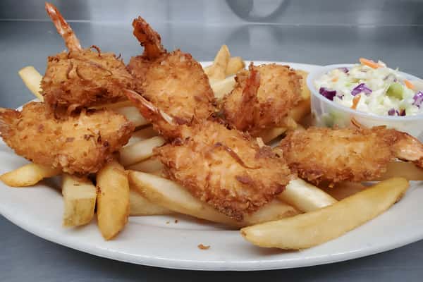 Breaded shrimp with fries