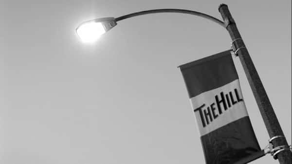 Street lamp with "The Hill" flag