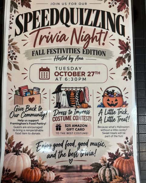 Join us tomorrow night!

Trivia night: Fall Festivities edition!

It is certainly going to be a fun time! 

#trivianight #falltrivia