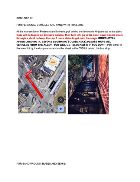 smith's olde bar parking map for bands and artists for load in