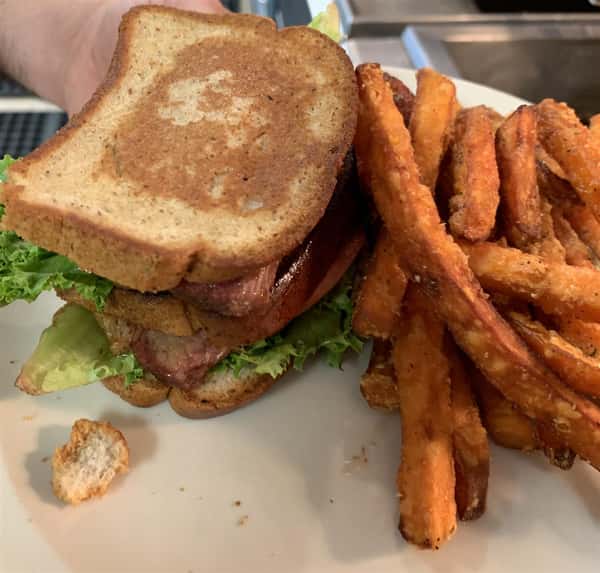 Gluten Free BLT with a side of sweet potato fries