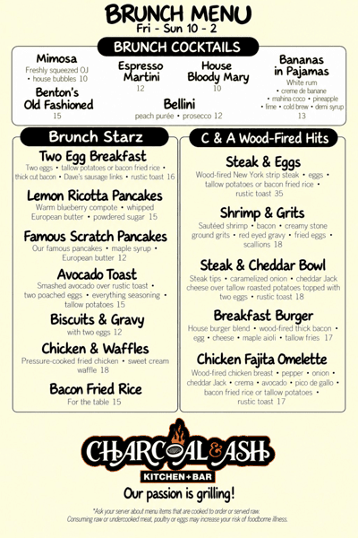 Charcoal & Ash Brunch Menu