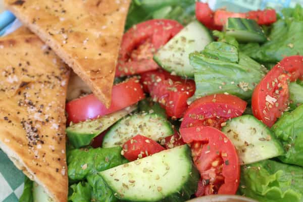salad and bread triangles