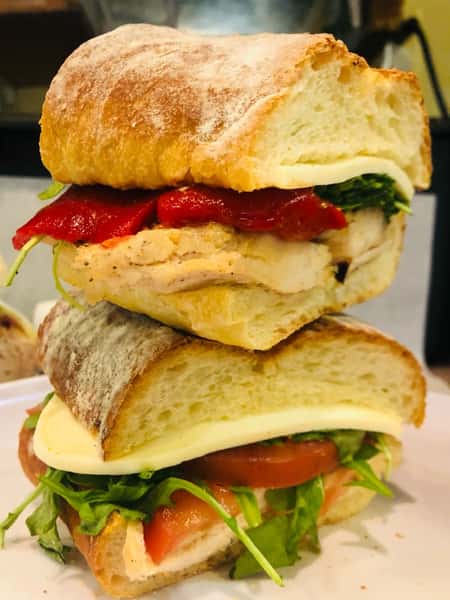 Old Brookville Sandwich - grilled chicken, tomato, fresh mozarella, arugula, balsamic dressing