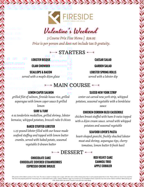 Valentine's Day Menu 2022