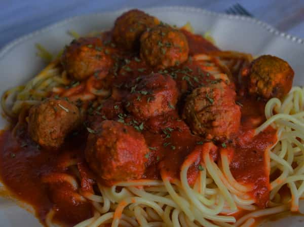 Spaghetti and Meatballs with Salad