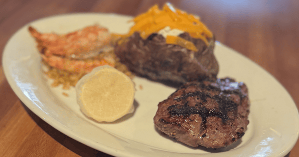 Top Sirloin and Shrimp Grilled