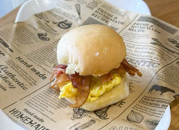 Bacon, egg on in house slider rolls