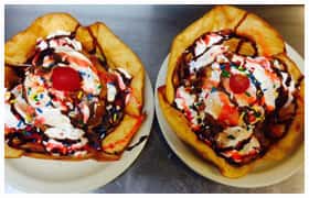two ice cream sundae's in hard taco shells