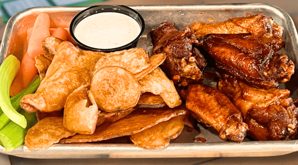 VLB Five Wings with Dip and Truffle Parm Chips