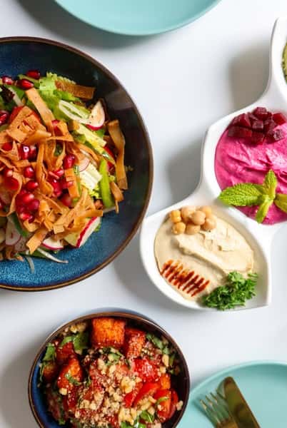 Pomegranate Salad and Hummus Sampler