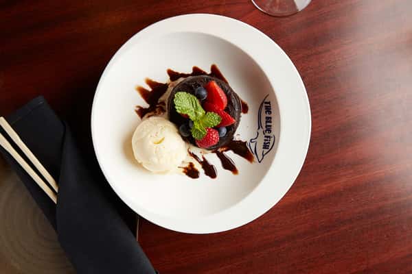 Chocolate Lava Cake with Berries and Ice Cream