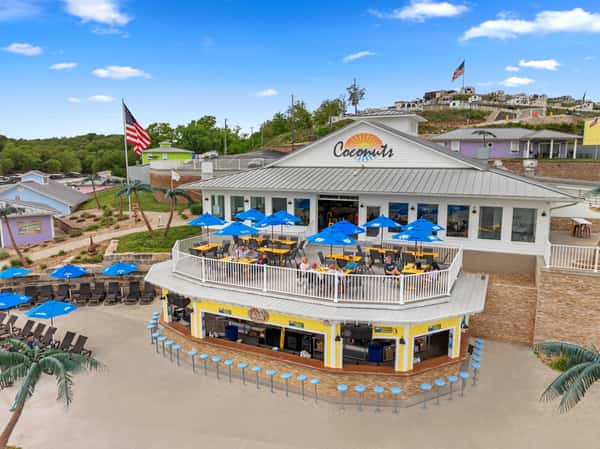 Aerial photo showcasing the restaurant and downstairs walk-up bar