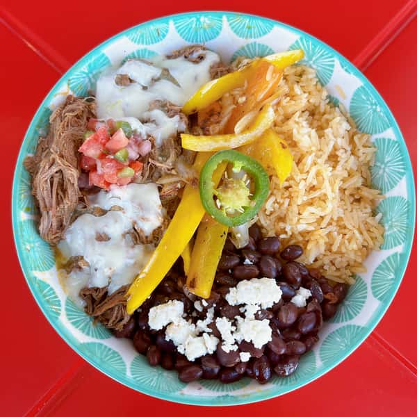 Plate of Mexican food