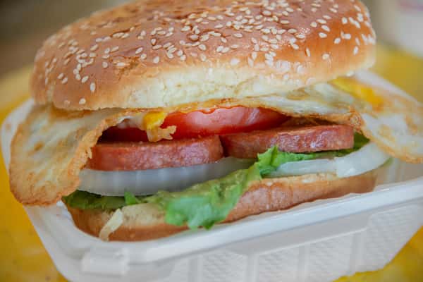 Spam and egg sandwich closeup