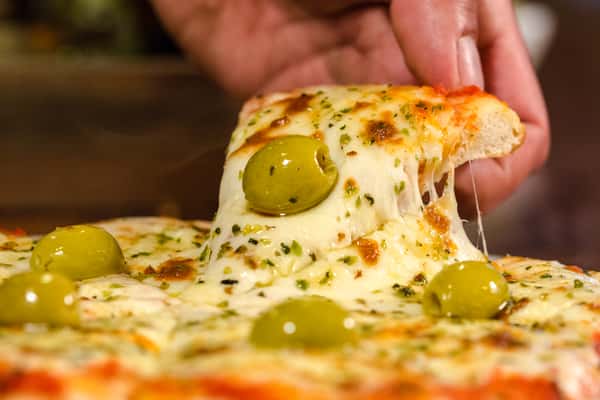Pizza with cheese and olives