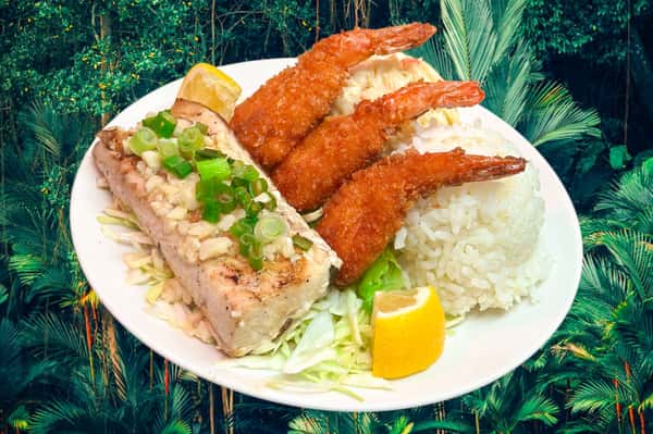 Grilled Mahi w/ Garlic Butter & Fried Shrimp
